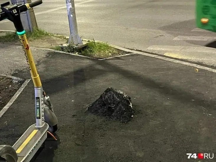 В Челябинске асфальт уложили поверх торчащего булыжника на Копейском шоссе